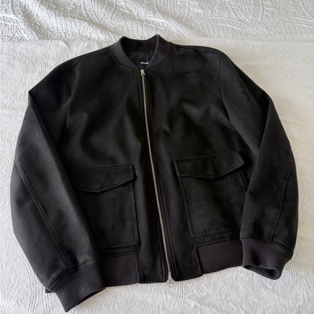 Men's Black Suede Bomber Jacket